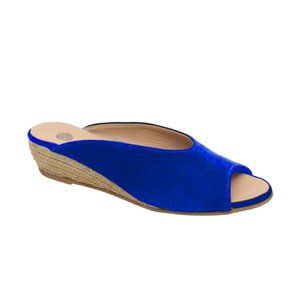 Eric Michael Women Evelyn Ultra Blue Slip On Mule Peep Open Toe Low Jute Wedge